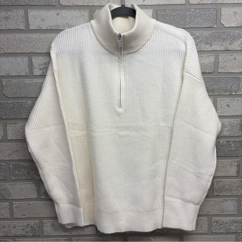 Cashmere Blend White Half Zip-Up Sweater Size Small